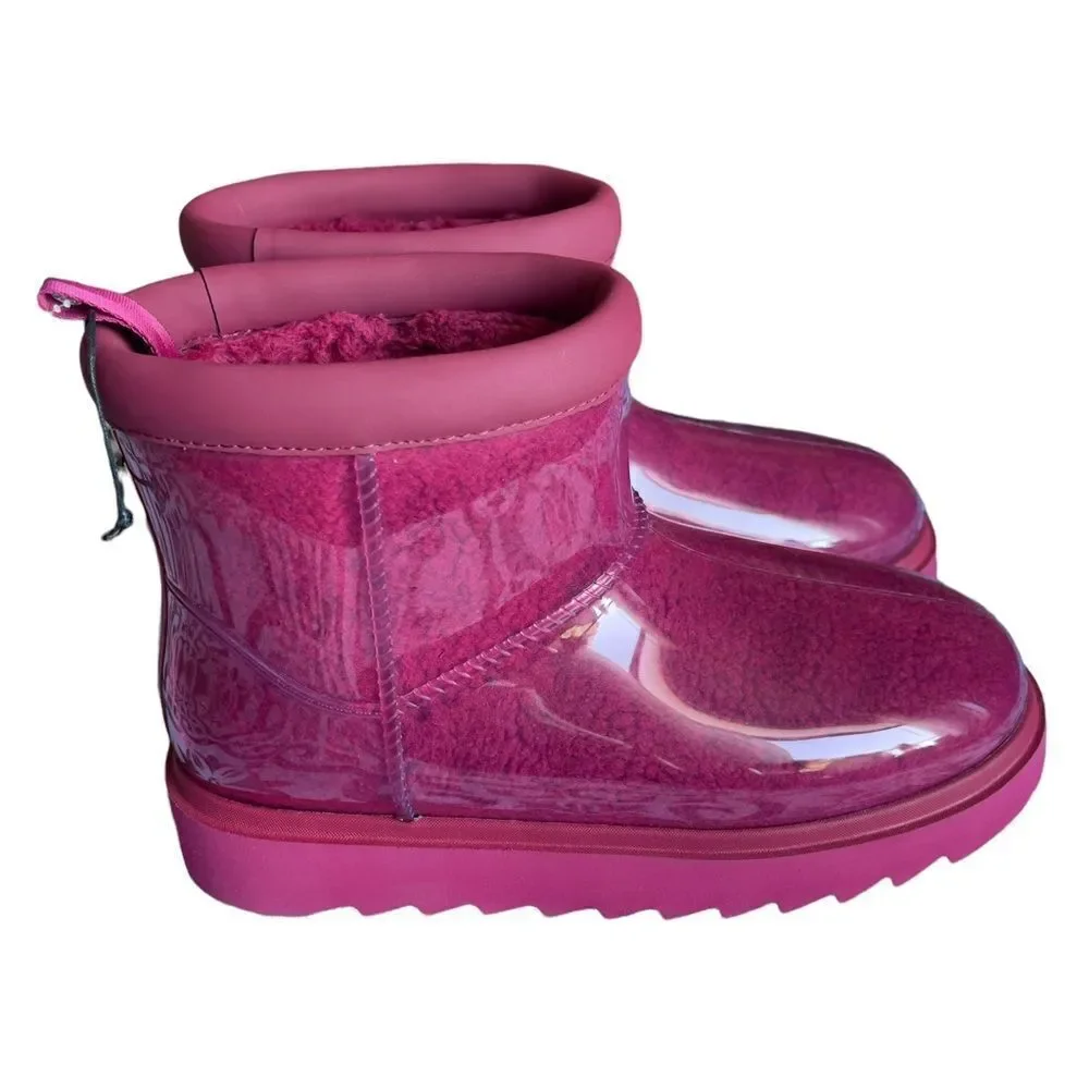 NWOT Koolaburra Pink Clear Covered Waterproof Boots Size 7